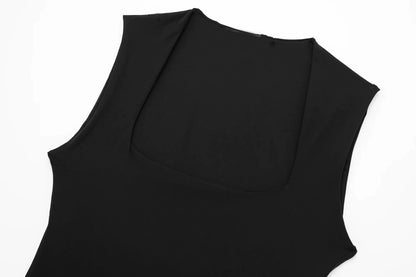 Black Square Neck Bodysuit