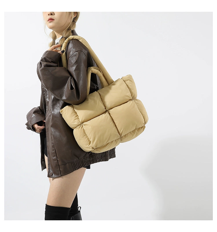 Khaki Puffer Quilted Tote Bag