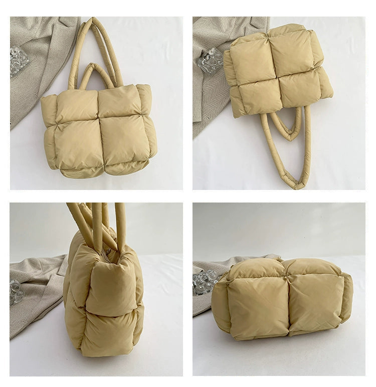 Khaki Puffer Quilted Tote Bag