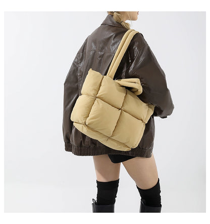 Khaki Puffer Quilted Tote Bag