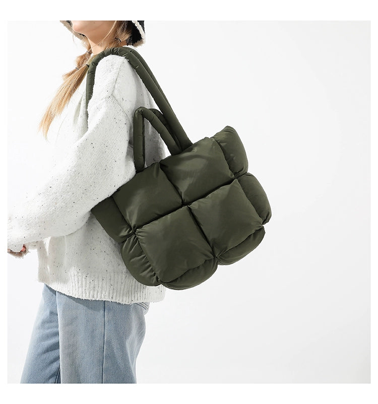 Green Puffer Quilted Tote Bag