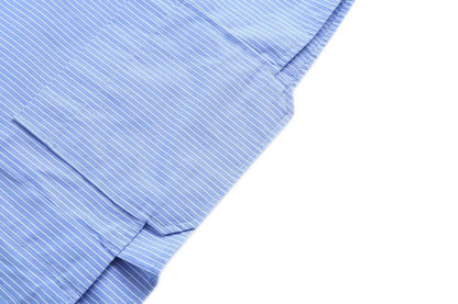 Blue Striped Cropped Button Up Top