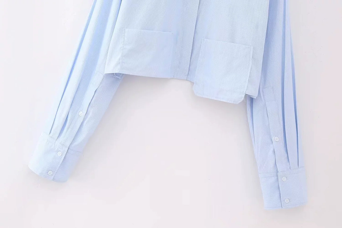 Light Blue Cropped Button Up Top