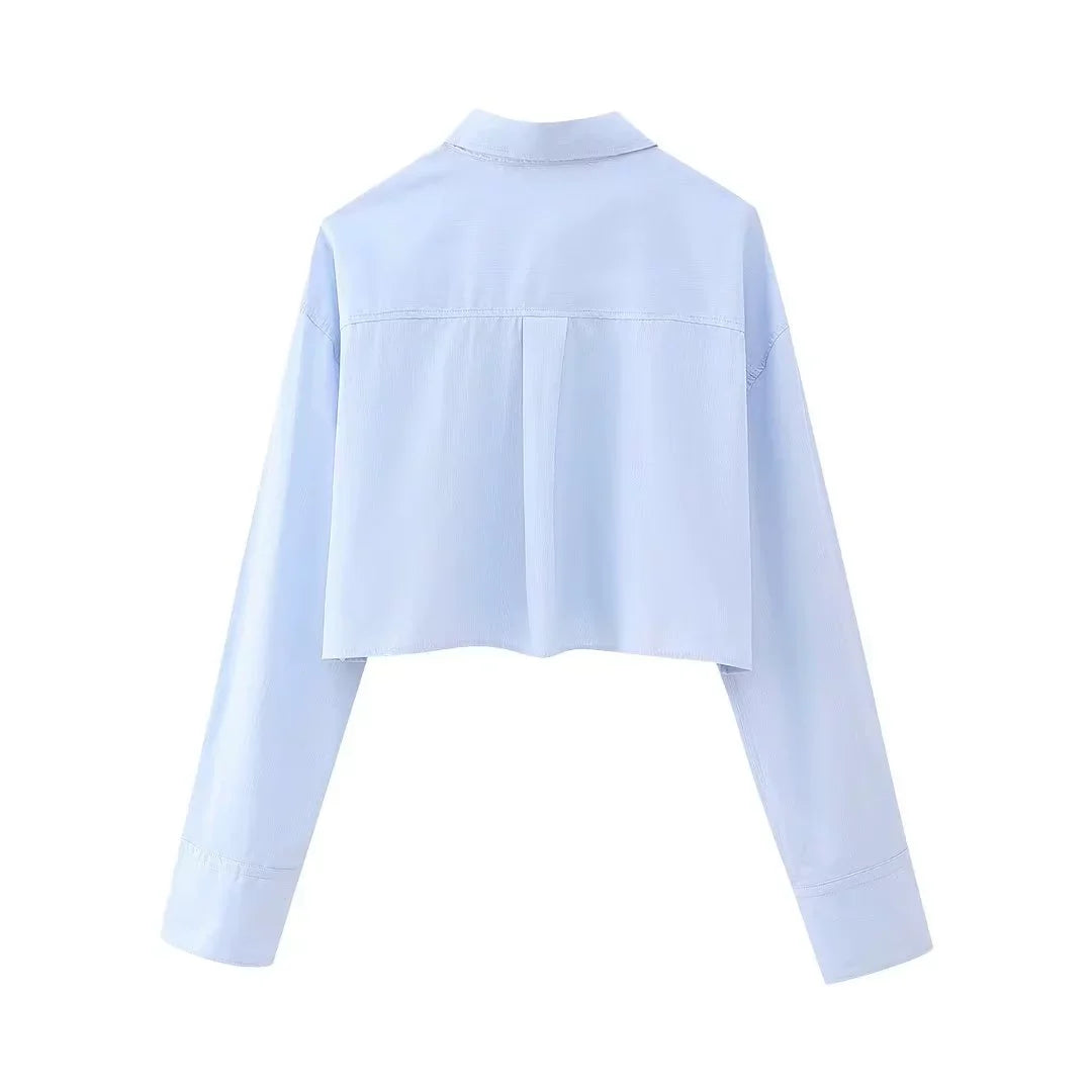 Light Blue Cropped Button Up Top