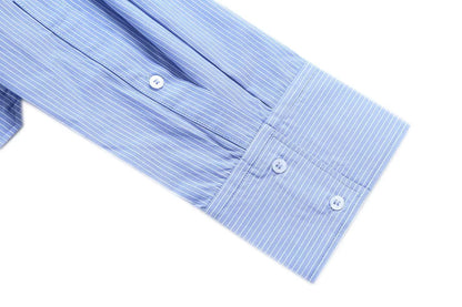 Blue Striped Cropped Button Up Top