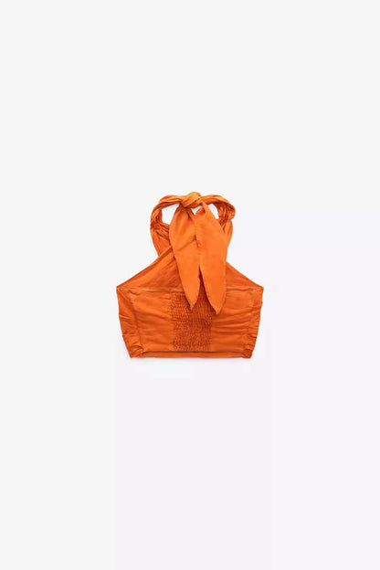 Orange Linen Halter Neck Top