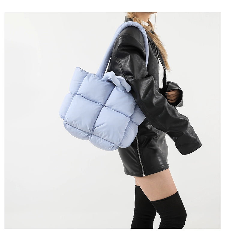 Blue Puffer Quilted Tote Bag