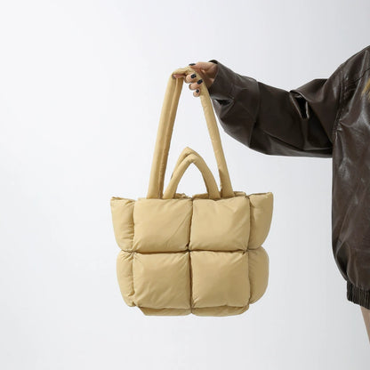 Khaki Puffer Quilted Tote Bag