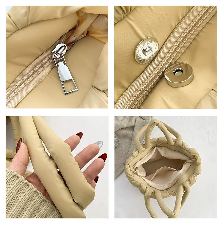 Khaki Puffer Quilted Tote Bag