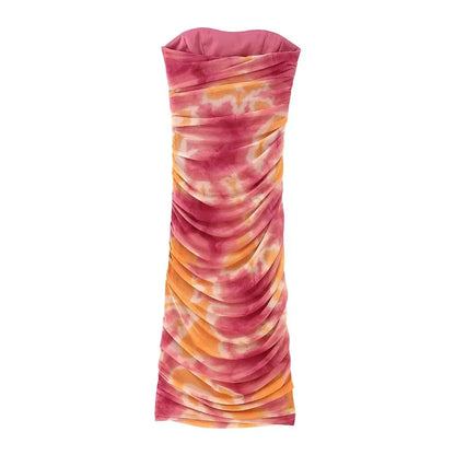 Strapless Printed Ruched Midi Dress