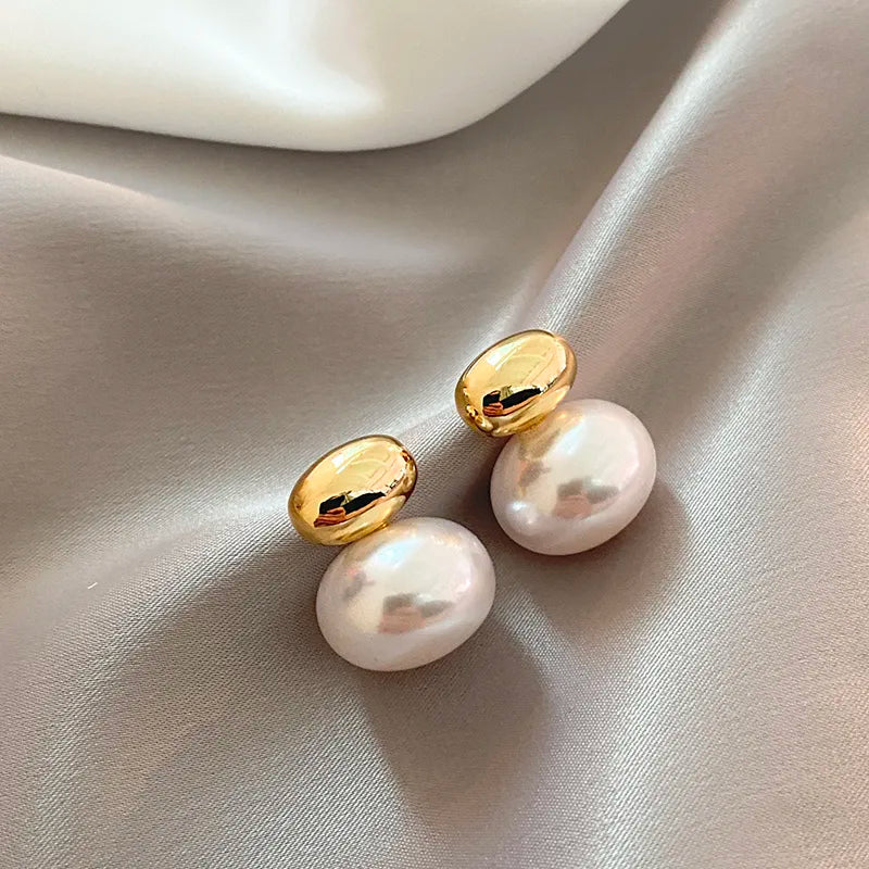 Gold Bean Pearl Earrings