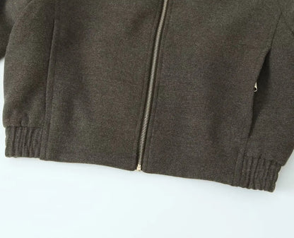 Green Collard Zipper Jacket