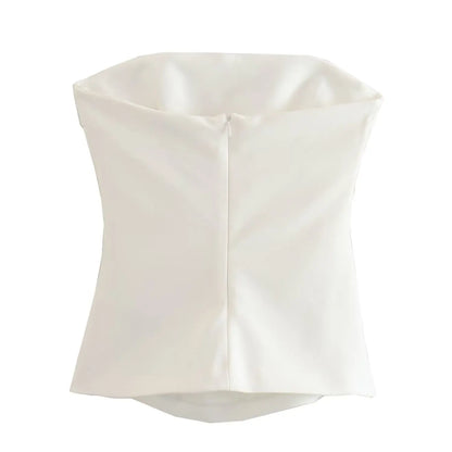 White Strapless Ruched Blouse