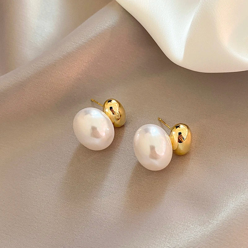 Gold Bean Pearl Earrings