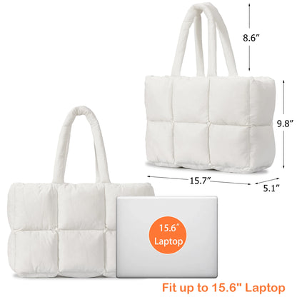 White Puffer Quilted Tote Bag