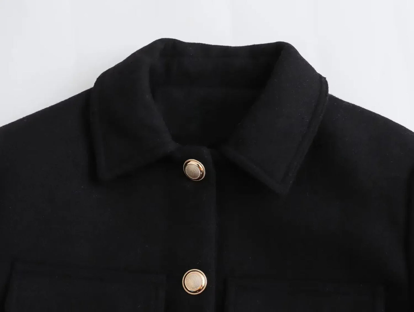 Black Flip Pocket Woolen Jacket