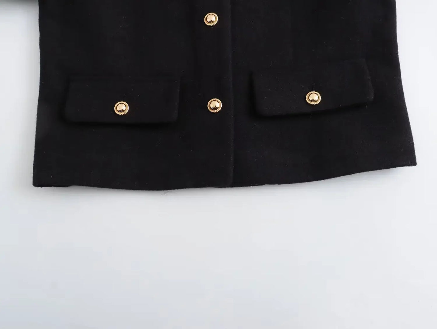 Black Textured Round Neck Jacket