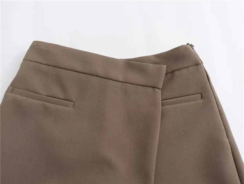 Brown Asymmetrical High Waist Skort