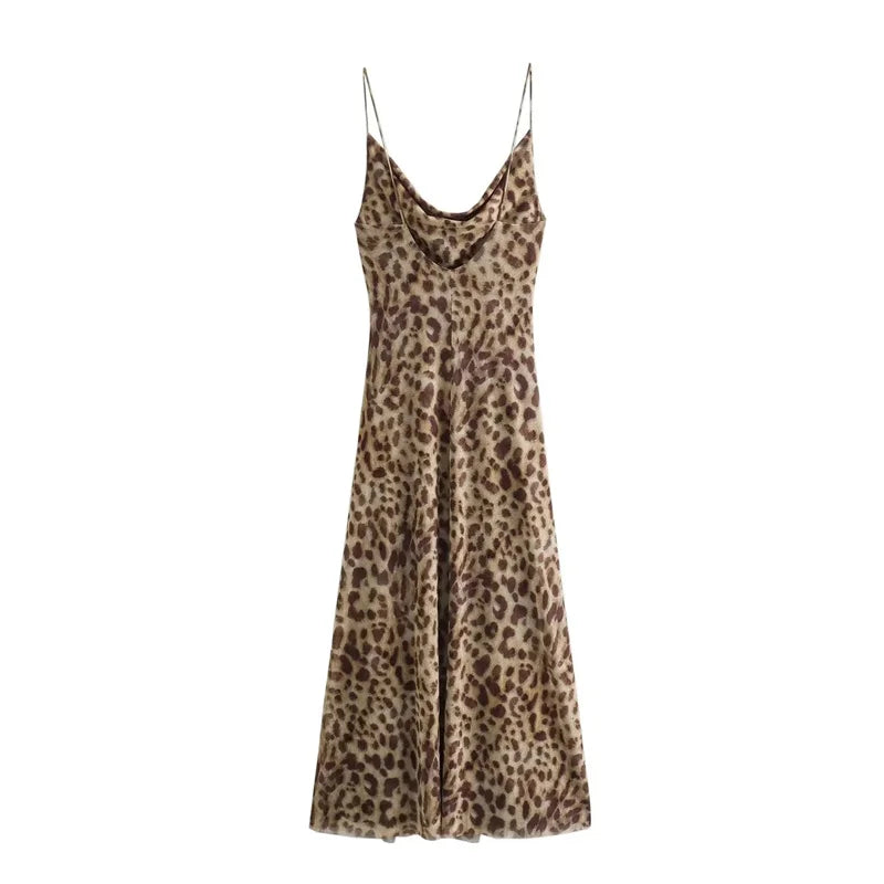 Leopard Print Midi Slip Dress