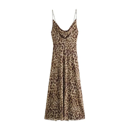 Leopard Print Midi Slip Dress