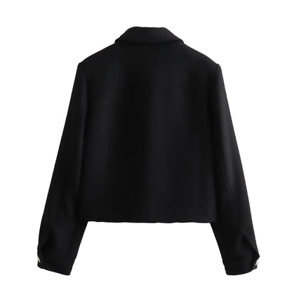 Black Flip Pocket Woolen Jacket