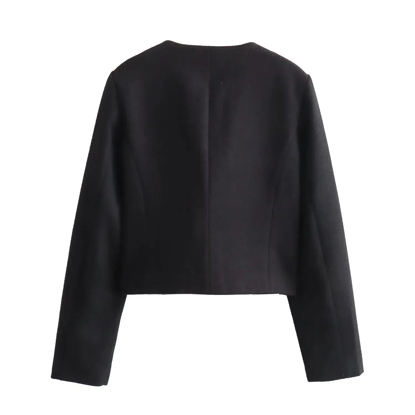 Black Textured Round Neck Jacket