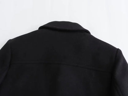 Black Flip Pocket Woolen Jacket