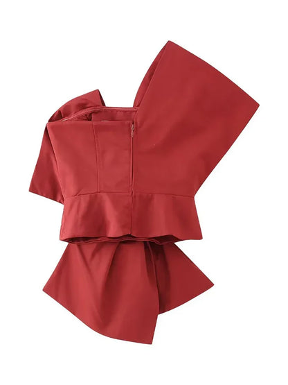 Red Bow Asymmetrical Crop Top