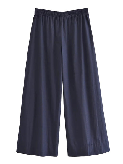 Blue Wrap Button Up & Wide Leg Pants Set