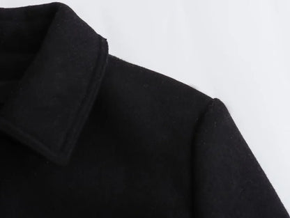 Black Flip Pocket Woolen Jacket