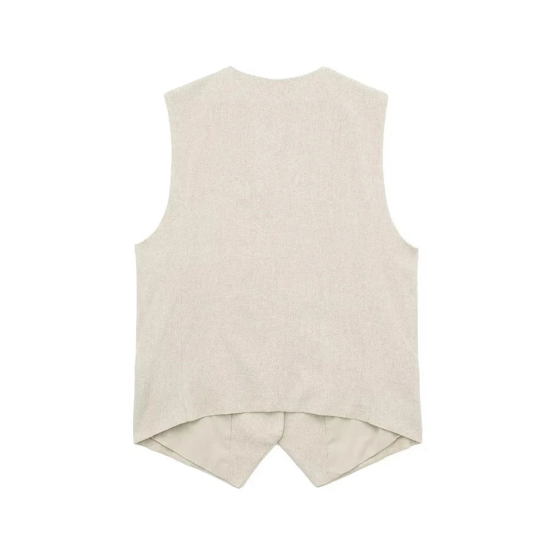 Single Breasted Waistcoat Beige Top