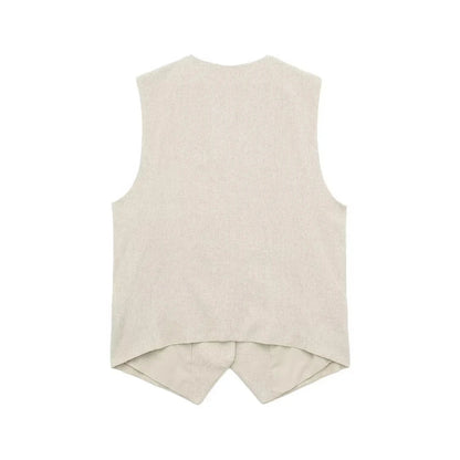 Single Breasted Waistcoat Beige Top