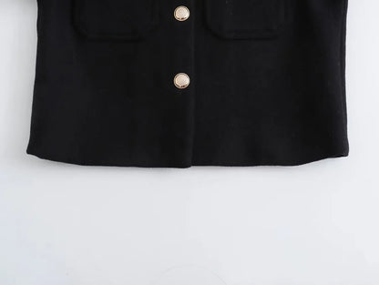 Black Flip Pocket Woolen Jacket