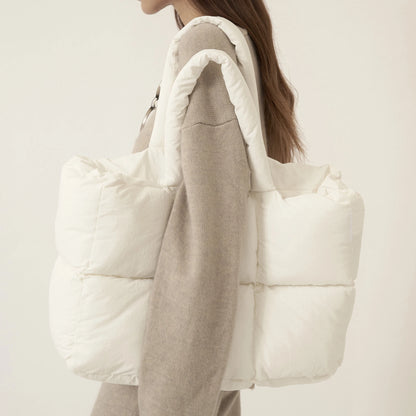 White Puffer Quilted Tote Bag