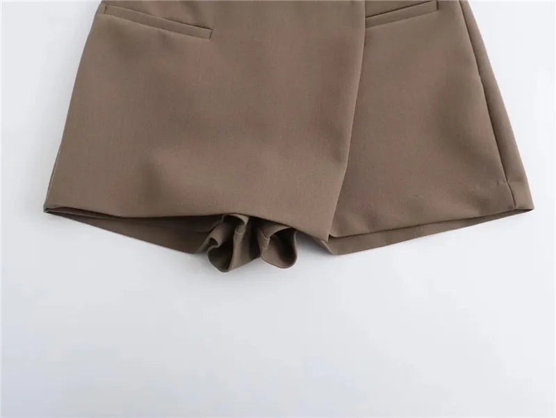 Brown Asymmetrical High Waist Skort