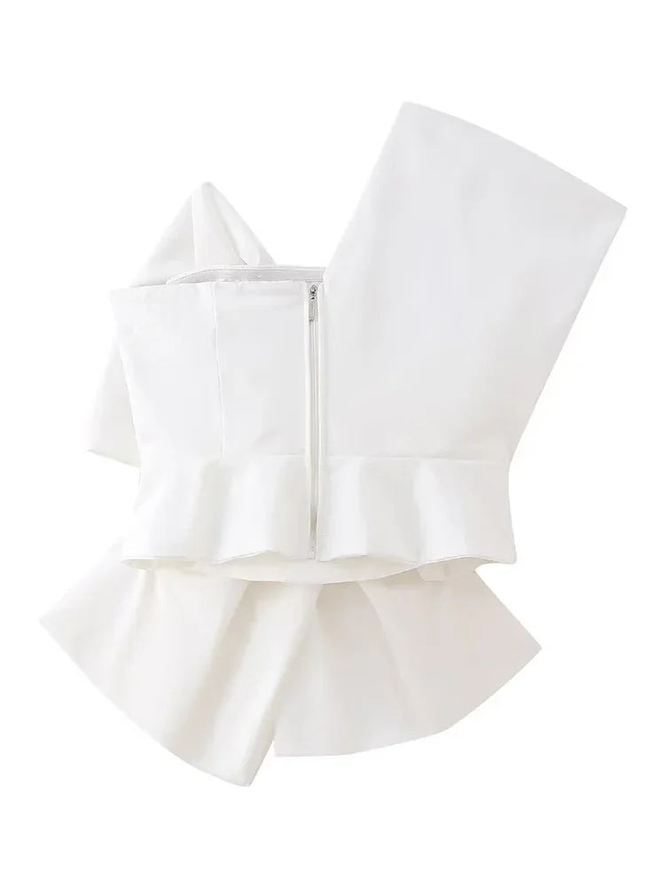 White Bow Asymmetrical Crop Top