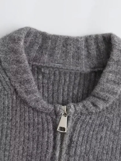 Grey Zippered Cardigan