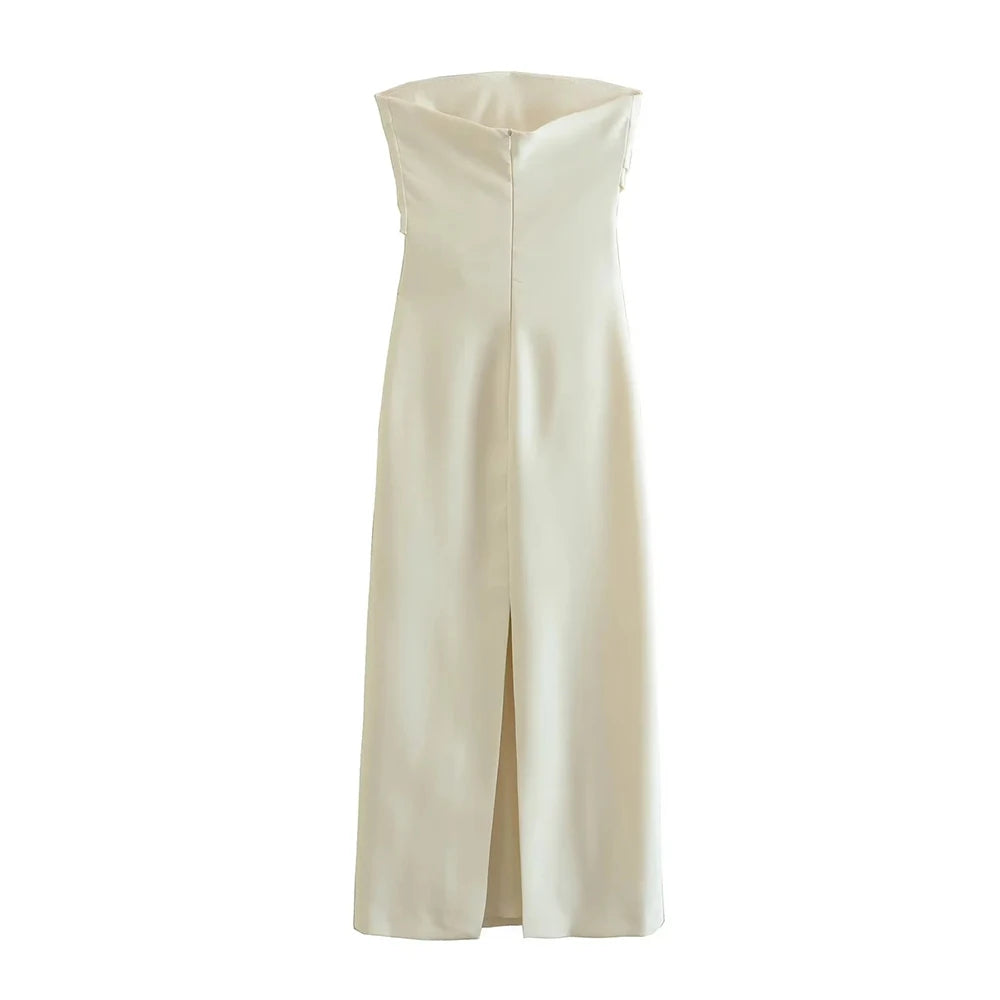 Ivory Midi Strapless Dress