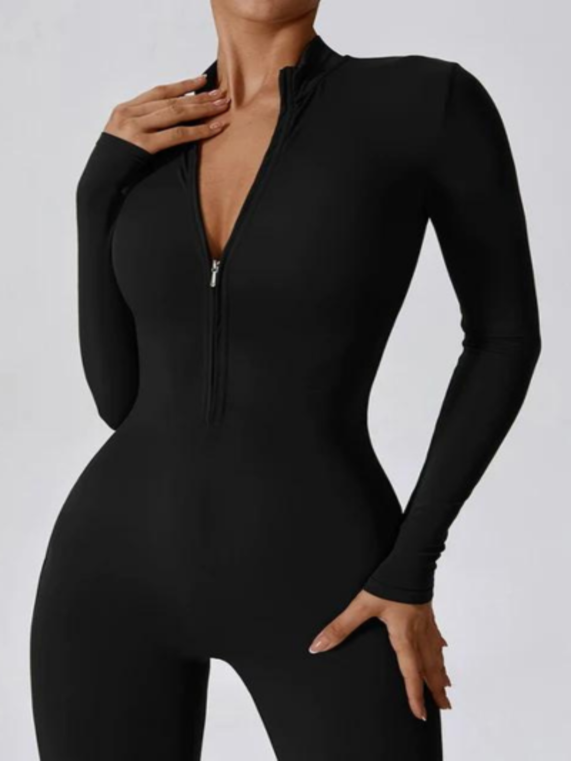 Zip-up Long Sleeve Jumpsuit