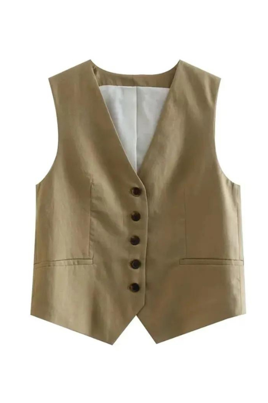 Single Breasted Waistcoat Brown Top