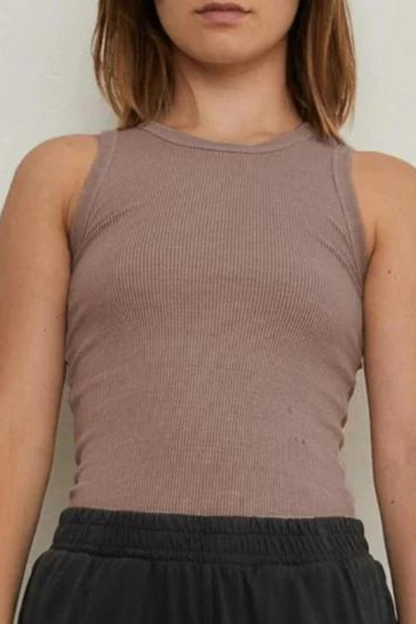 Round Neck Ribbed Cropped Tank