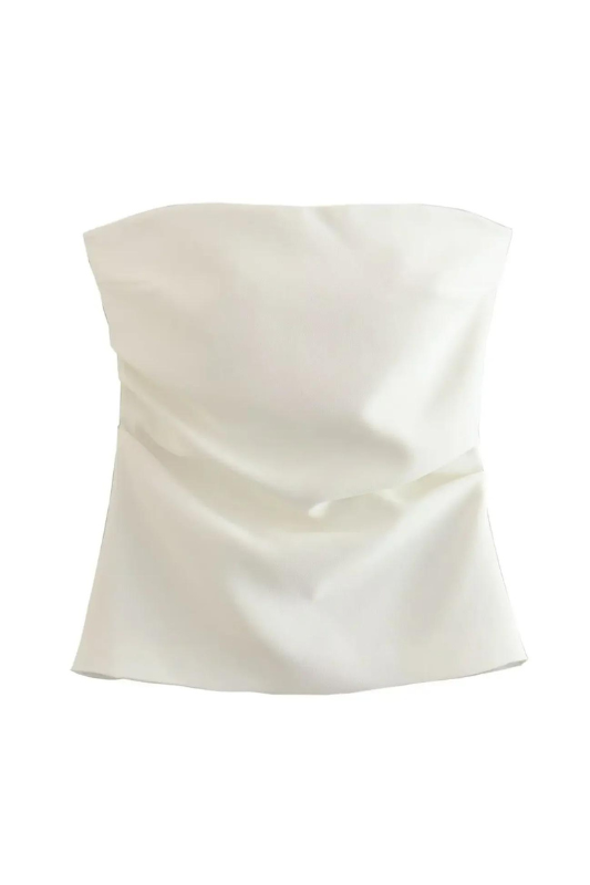 White Strapless Ruched Blouse