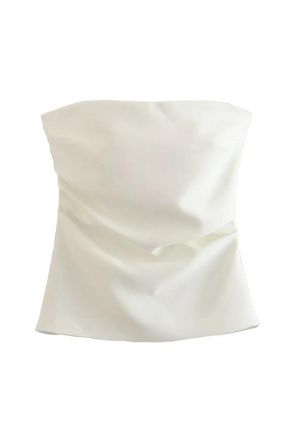 White Strapless Ruched Blouse