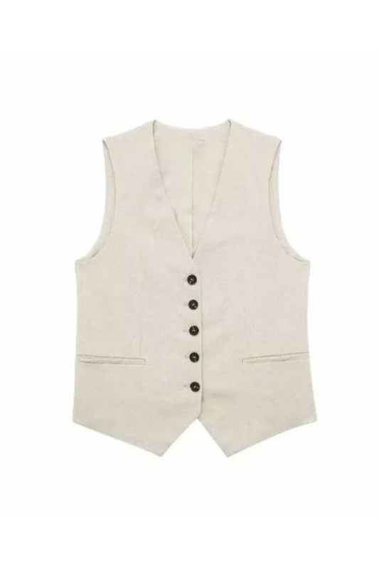 Single Breasted Waistcoat Beige Top