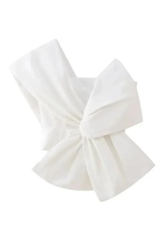 White Bow Asymmetrical Crop Top