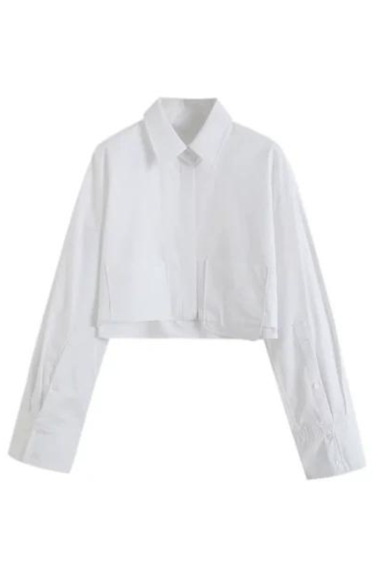 White Cropped Button Up Top