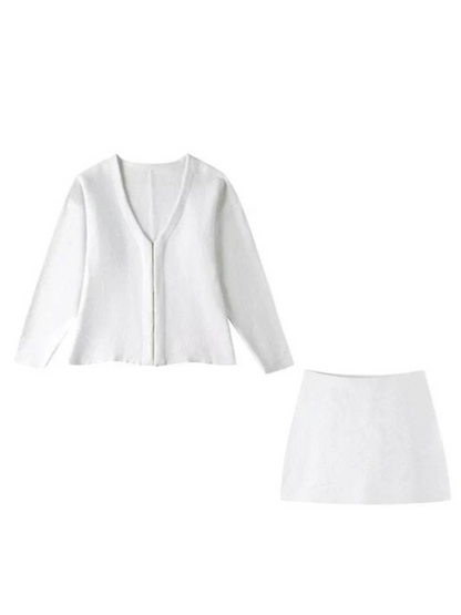 Loose Sleeve Top & Mini Skirt White Set