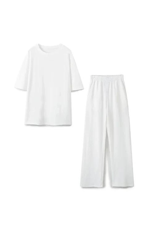 White Solid Basic T-Shirt & Pants Set