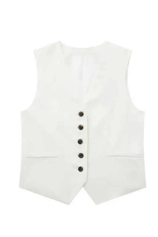 Single Breasted Waistcoat White Top