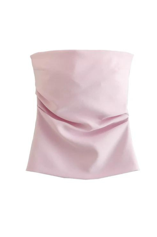 Pink Strapless Ruched Blouse